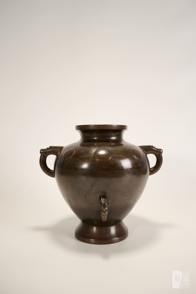 Lot958 清早期 石叟嵌银丝铜罍 - 图2